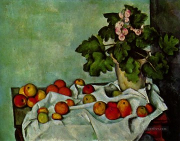 Impressionist Still Life Painting - Still life with fruit geraniums Stock Paul Cezanne